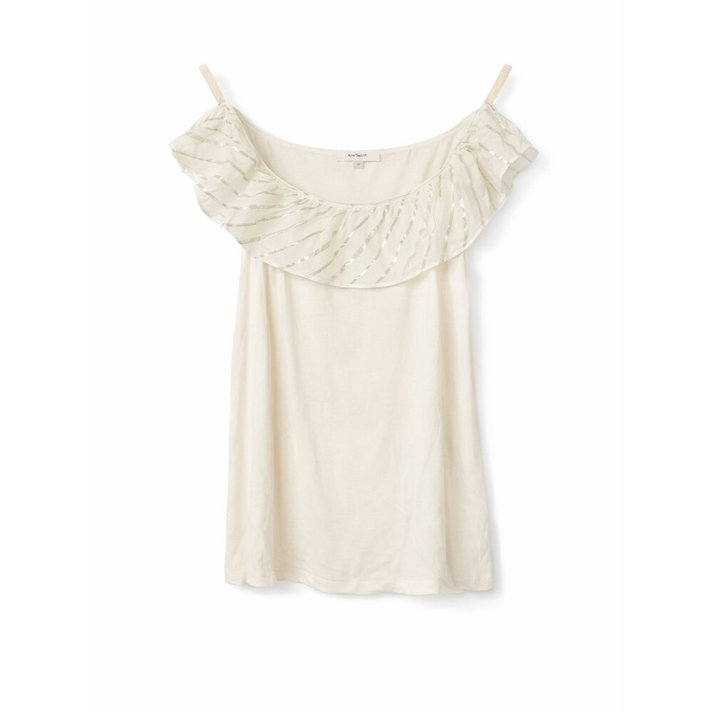 Ann Taylor Loft Ivory Off Shoulder Top Gold Metallic Large Flowy Blouse